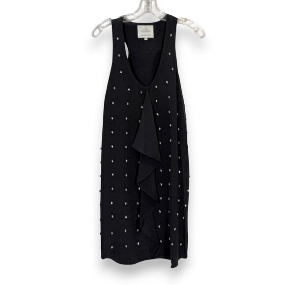 Black Silk Dress Mini Rhinestone Cocktail Party Sleeveless Medium - Picture 3 of 13